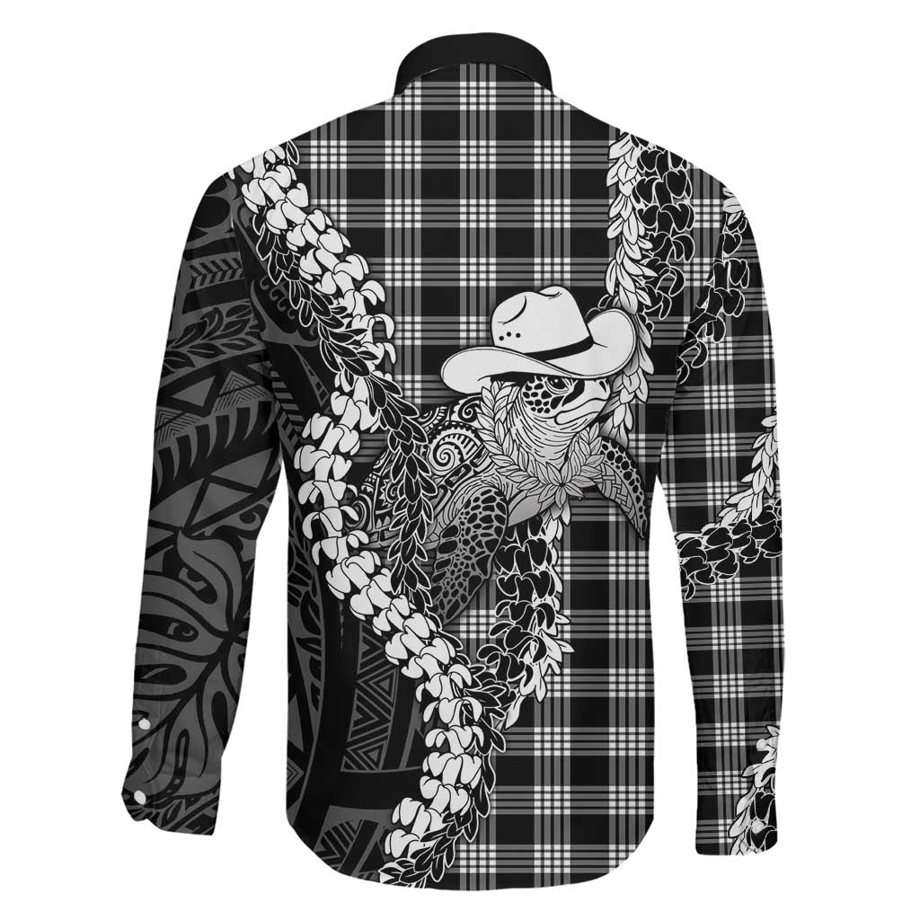 Black Hawaii Palaka Cowboy Turtle Family Matching Puletasi and Hawaiian Shirt Hawaiian Paniolo Puakenikeni Maile Lei DT05 - Polynesian Pride