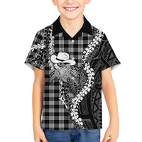 Black Hawaii Palaka Cowboy Turtle Family Matching Short Sleeve Bodycon Dress and Hawaiian Shirt Hawaiian Paniolo Puakenikeni Maile Lei DT05 Son's Shirt Black - Polynesian Pride