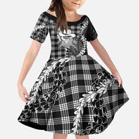 Black Hawaii Palaka Cowboy Turtle Family Matching Summer Maxi Dress and Hawaiian Shirt Hawaiian Paniolo Puakenikeni Maile Lei DT05 Daughter's Dress Black - Polynesian Pride