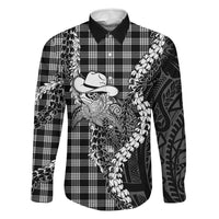 Black Hawaii Palaka Cowboy Turtle Family Matching Summer Maxi Dress and Hawaiian Shirt Hawaiian Paniolo Puakenikeni Maile Lei DT05 Dad's Shirt - Long Sleeve Black - Polynesian Pride