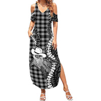 Black Hawaii Palaka Cowboy Turtle Family Matching Summer Maxi Dress and Hawaiian Shirt Hawaiian Paniolo Puakenikeni Maile Lei DT05 Mom's Dress Black - Polynesian Pride