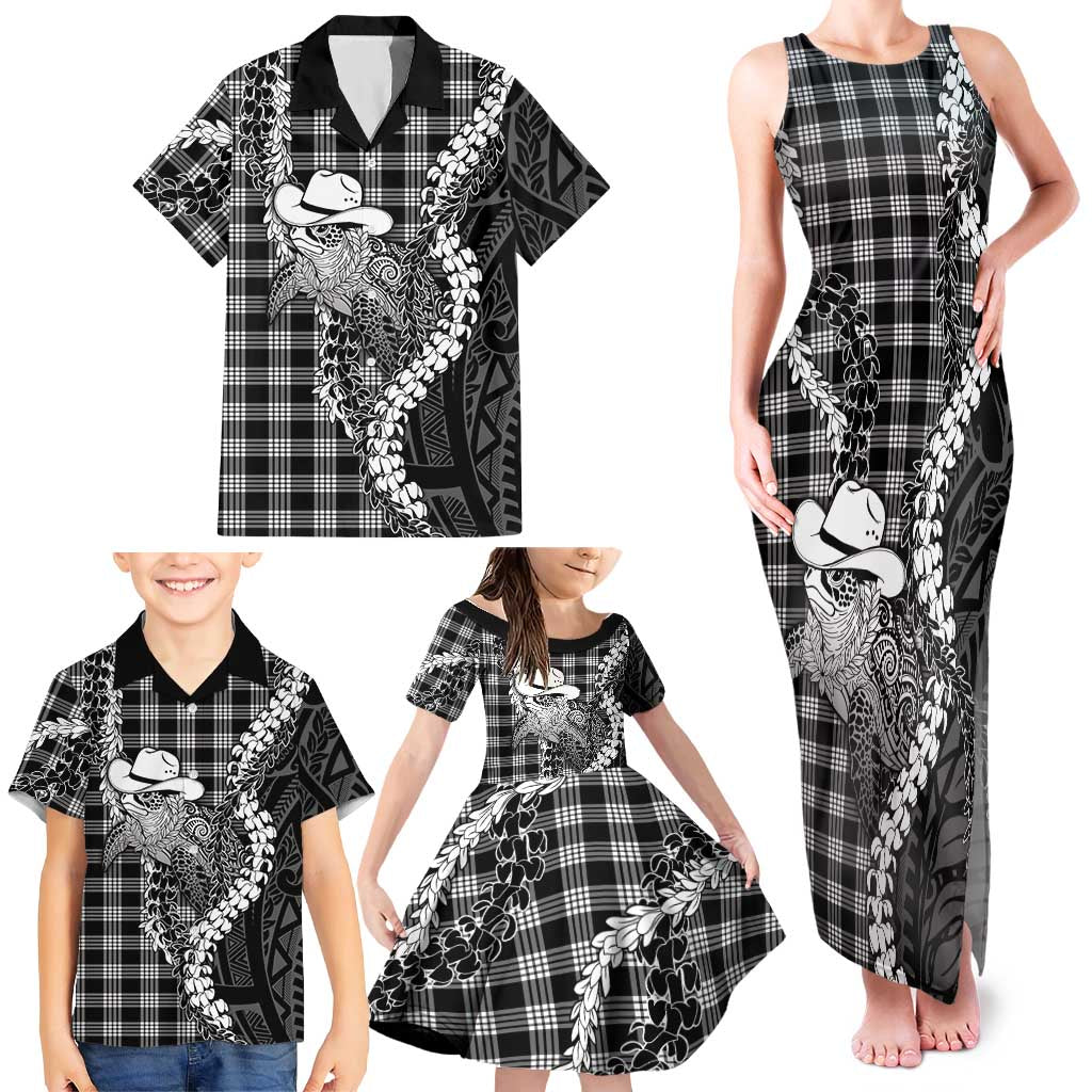 Black Hawaii Palaka Cowboy Turtle Family Matching Tank Maxi Dress and Hawaiian Shirt Hawaiian Paniolo Puakenikeni Maile Lei DT05 - Polynesian Pride