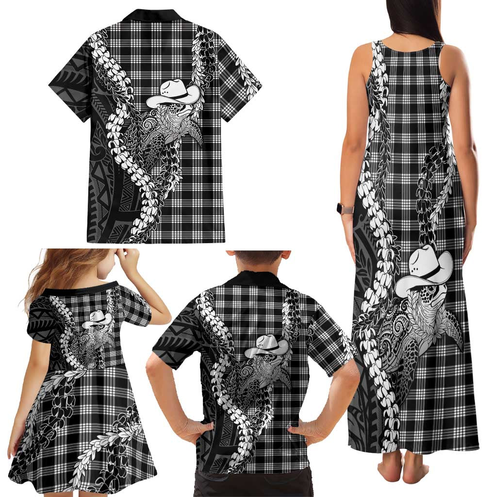 Black Hawaii Palaka Cowboy Turtle Family Matching Tank Maxi Dress and Hawaiian Shirt Hawaiian Paniolo Puakenikeni Maile Lei DT05 - Polynesian Pride