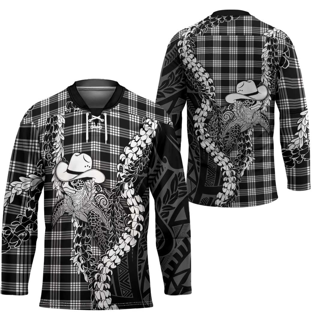 Black Hawaii Palaka Cowboy Turtle Hockey Jersey Hawaiian Paniolo Puakenikeni Maile Lei