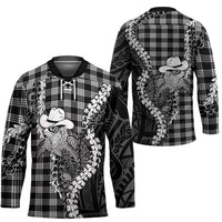 Black Hawaii Palaka Cowboy Turtle Hockey Jersey Hawaiian Paniolo Puakenikeni Maile Lei