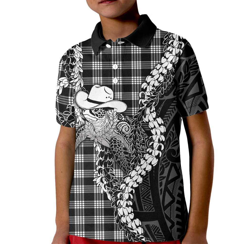 Black Hawaii Palaka Cowboy Turtle Kid Polo Shirt Hawaiian Paniolo Puakenikeni Maile Lei