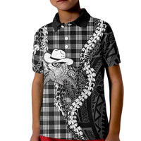 Black Hawaii Palaka Cowboy Turtle Kid Polo Shirt Hawaiian Paniolo Puakenikeni Maile Lei