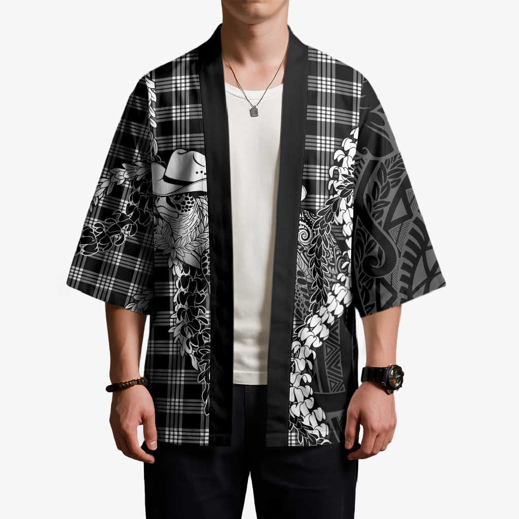 Black Hawaii Palaka Cowboy Turtle Kimono Hawaiian Paniolo Puakenikeni Maile Lei