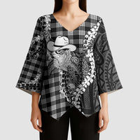 Black Hawaii Palaka Cowboy Turtle Kimono Sleeve Blouse Hawaiian Paniolo Puakenikeni Maile Lei