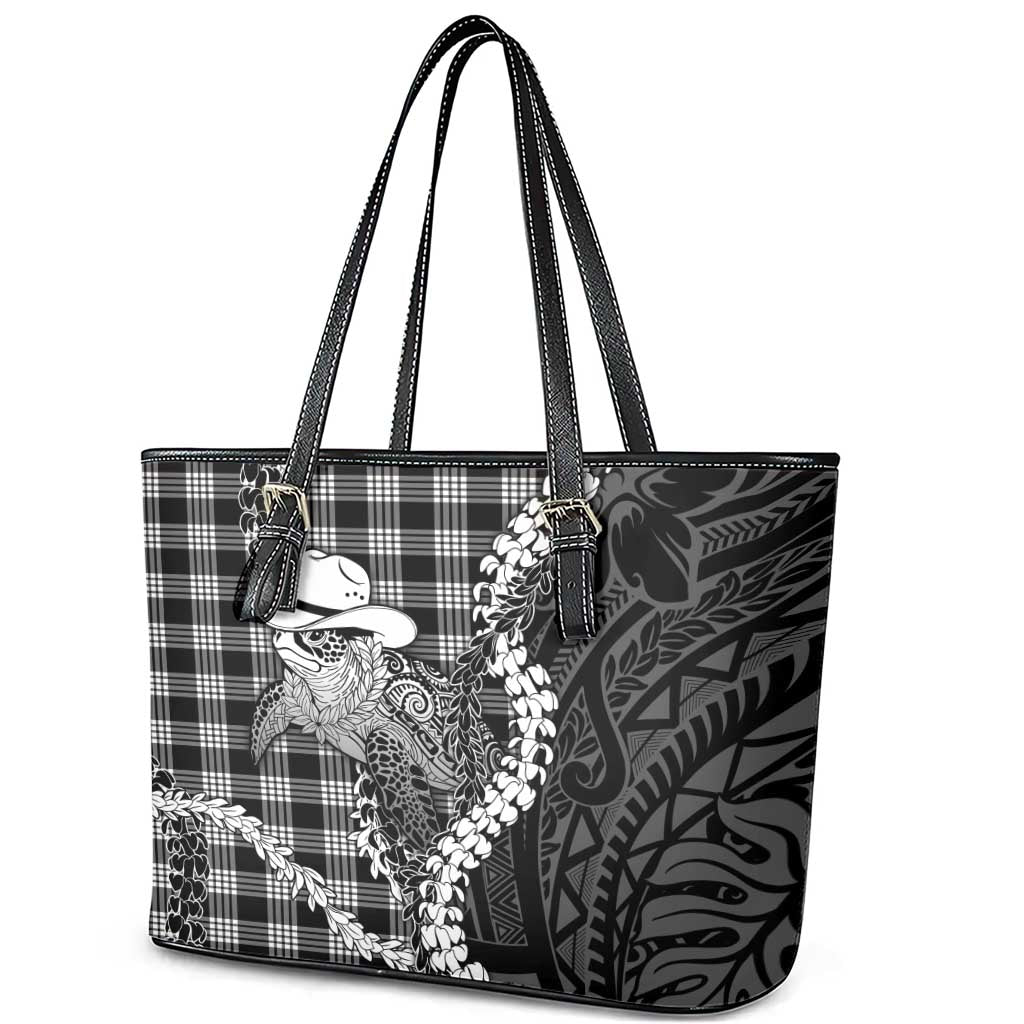 Black Hawaii Palaka Cowboy Turtle Leather Tote Bag Hawaiian Paniolo Puakenikeni Maile Lei