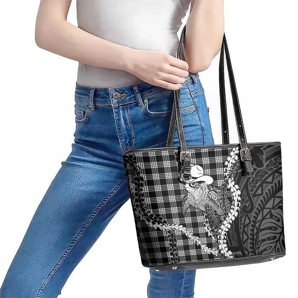 Black Hawaii Palaka Cowboy Turtle Leather Tote Bag Hawaiian Paniolo Puakenikeni Maile Lei