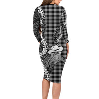 Black Hawaii Palaka Cowboy Turtle Long Sleeve Bodycon Dress Hawaiian Paniolo Puakenikeni Maile Lei DT05 - Polynesian Pride