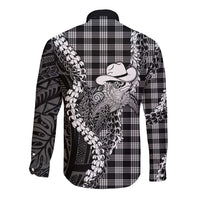Black Hawaii Palaka Cowboy Turtle Long Sleeve Button Shirt Hawaiian Paniolo Puakenikeni Maile Lei
