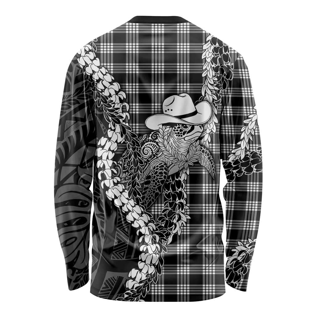 Black Hawaii Palaka Cowboy Turtle Long Sleeve Shirt Hawaiian Paniolo Puakenikeni Maile Lei