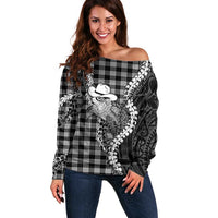 Black Hawaii Palaka Cowboy Turtle Off Shoulder Sweater Hawaiian Paniolo Puakenikeni Maile Lei