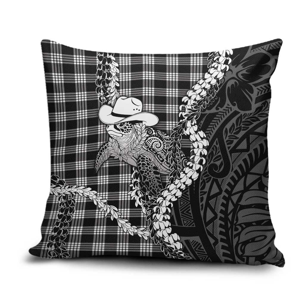 Black Hawaii Palaka Cowboy Turtle Pillow Cover Hawaiian Paniolo Puakenikeni Maile Lei