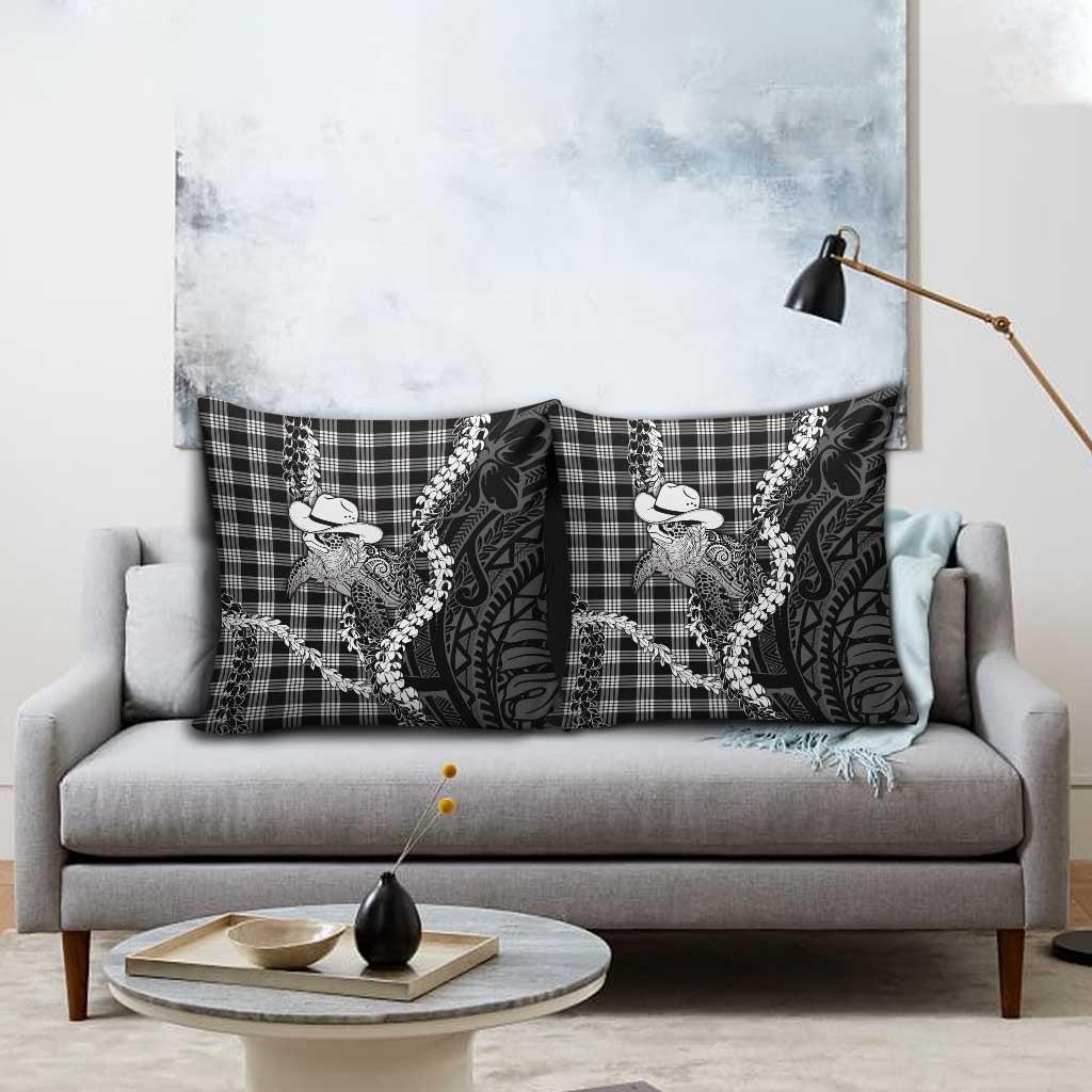 Black Hawaii Palaka Cowboy Turtle Pillow Cover Hawaiian Paniolo Puakenikeni Maile Lei