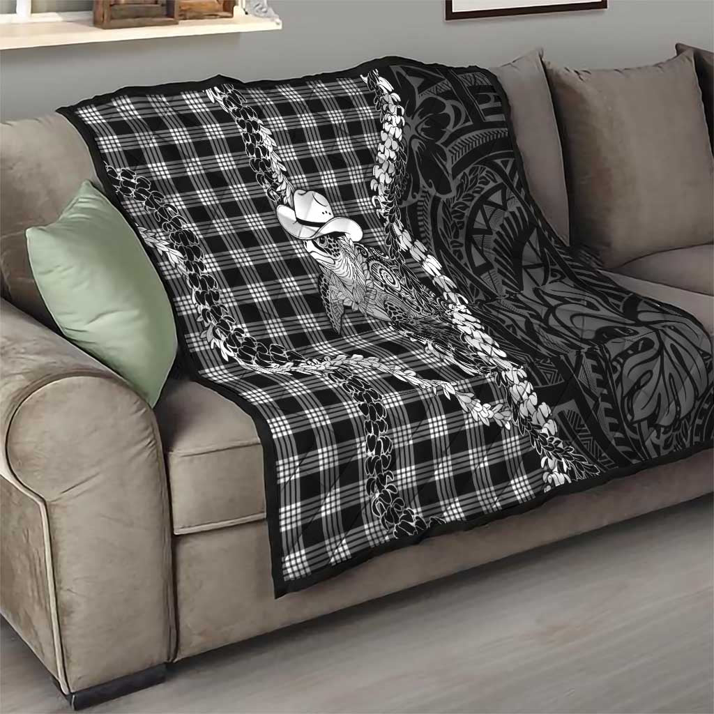 Black Hawaii Palaka Cowboy Turtle Quilt Hawaiian Paniolo Puakenikeni Maile Lei
