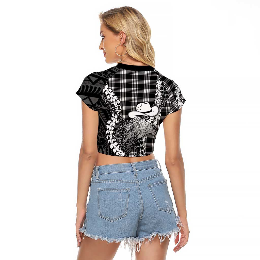 Black Hawaii Palaka Cowboy Turtle Raglan Cropped T Shirt Hawaiian Paniolo Puakenikeni Maile Lei