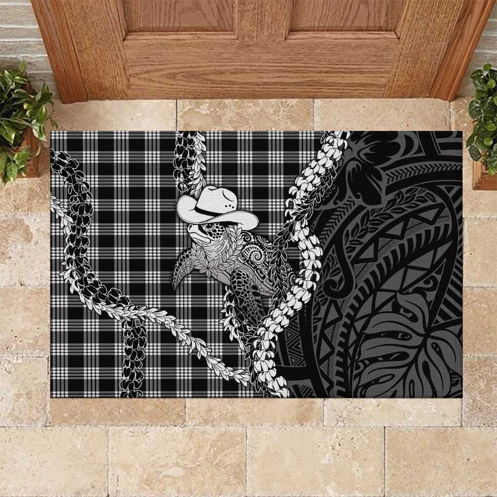 Black Hawaii Palaka Cowboy Turtle Rubber Doormat Hawaiian Paniolo Puakenikeni Maile Lei