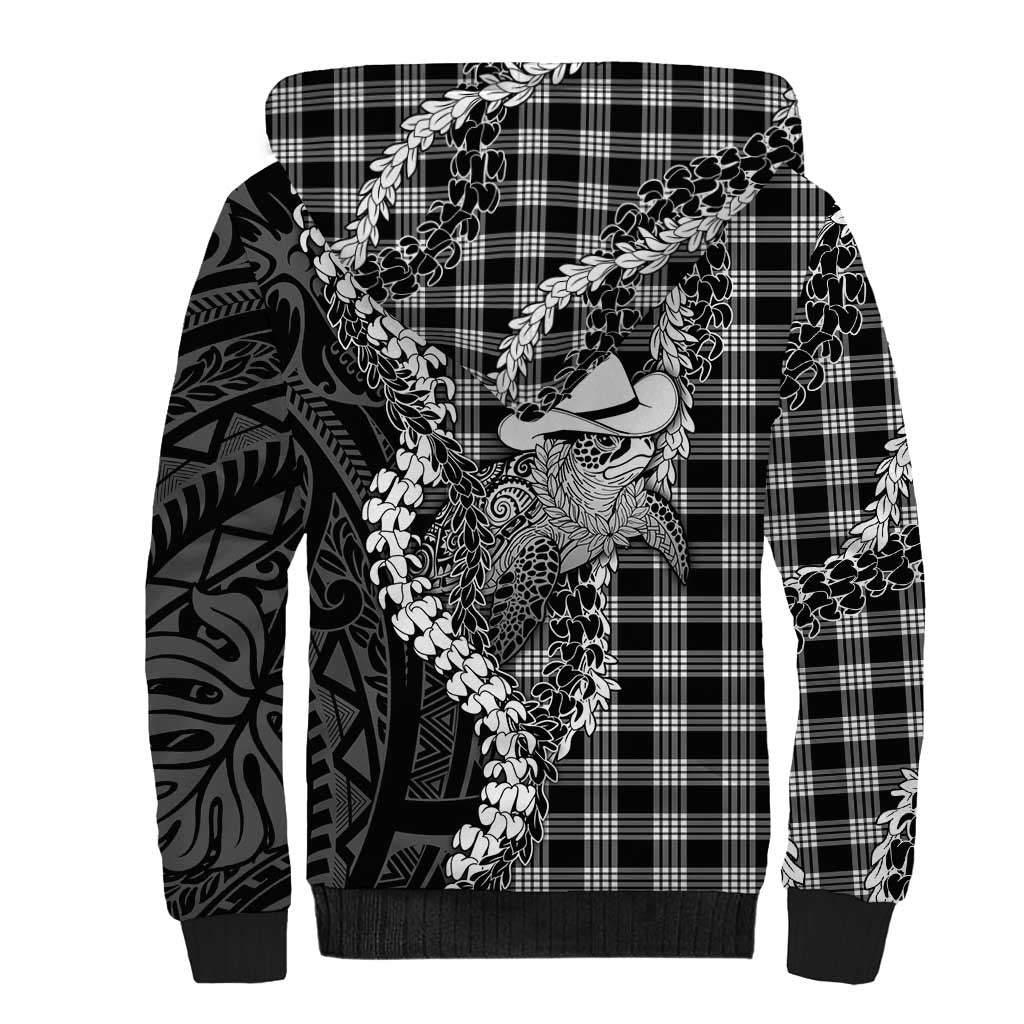 Black Hawaii Palaka Cowboy Turtle Sherpa Hoodie Hawaiian Paniolo Puakenikeni Maile Lei DT05 - Polynesian Pride