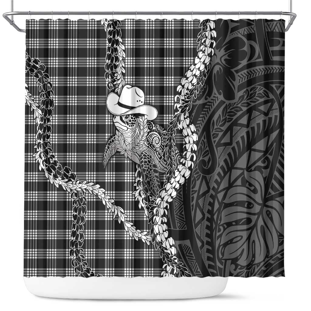 Black Hawaii Palaka Cowboy Turtle Shower Curtain Hawaiian Paniolo Puakenikeni Maile Lei