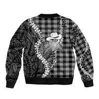 Black Hawaii Palaka Cowboy Turtle Sleeve Zip Bomber Jacket Hawaiian Paniolo Puakenikeni Maile Lei