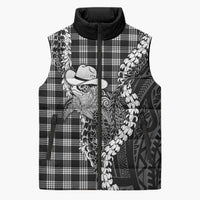 Black Hawaii Palaka Cowboy Turtle Sleeveless Puffer Jacket Hawaiian Paniolo Puakenikeni Maile Lei