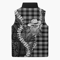 Black Hawaii Palaka Cowboy Turtle Sleeveless Puffer Jacket Hawaiian Paniolo Puakenikeni Maile Lei