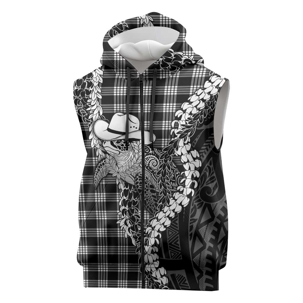 Black Hawaii Palaka Cowboy Turtle Sleeveless Zip Hoodie Hawaiian Paniolo Puakenikeni Maile Lei DT05 Black - Polynesian Pride