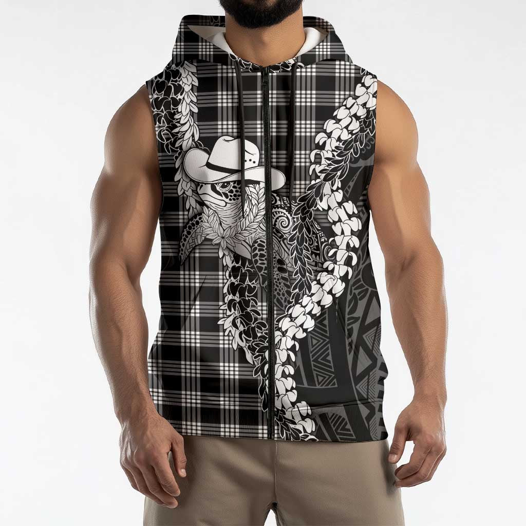 Black Hawaii Palaka Cowboy Turtle Sleeveless Zip Hoodie Hawaiian Paniolo Puakenikeni Maile Lei DT05 - Polynesian Pride