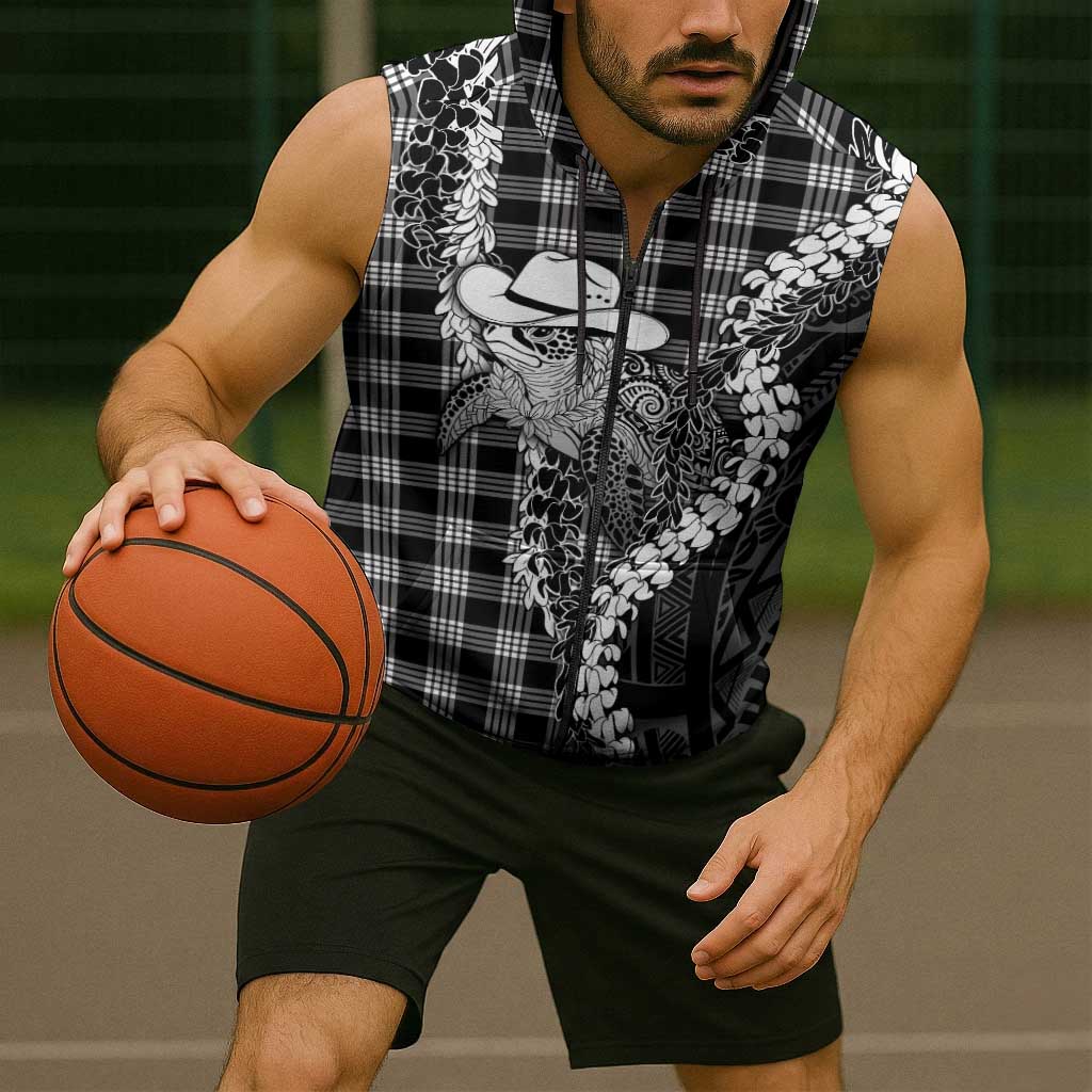 Black Hawaii Palaka Cowboy Turtle Sleeveless Zip Hoodie Hawaiian Paniolo Puakenikeni Maile Lei DT05 - Polynesian Pride