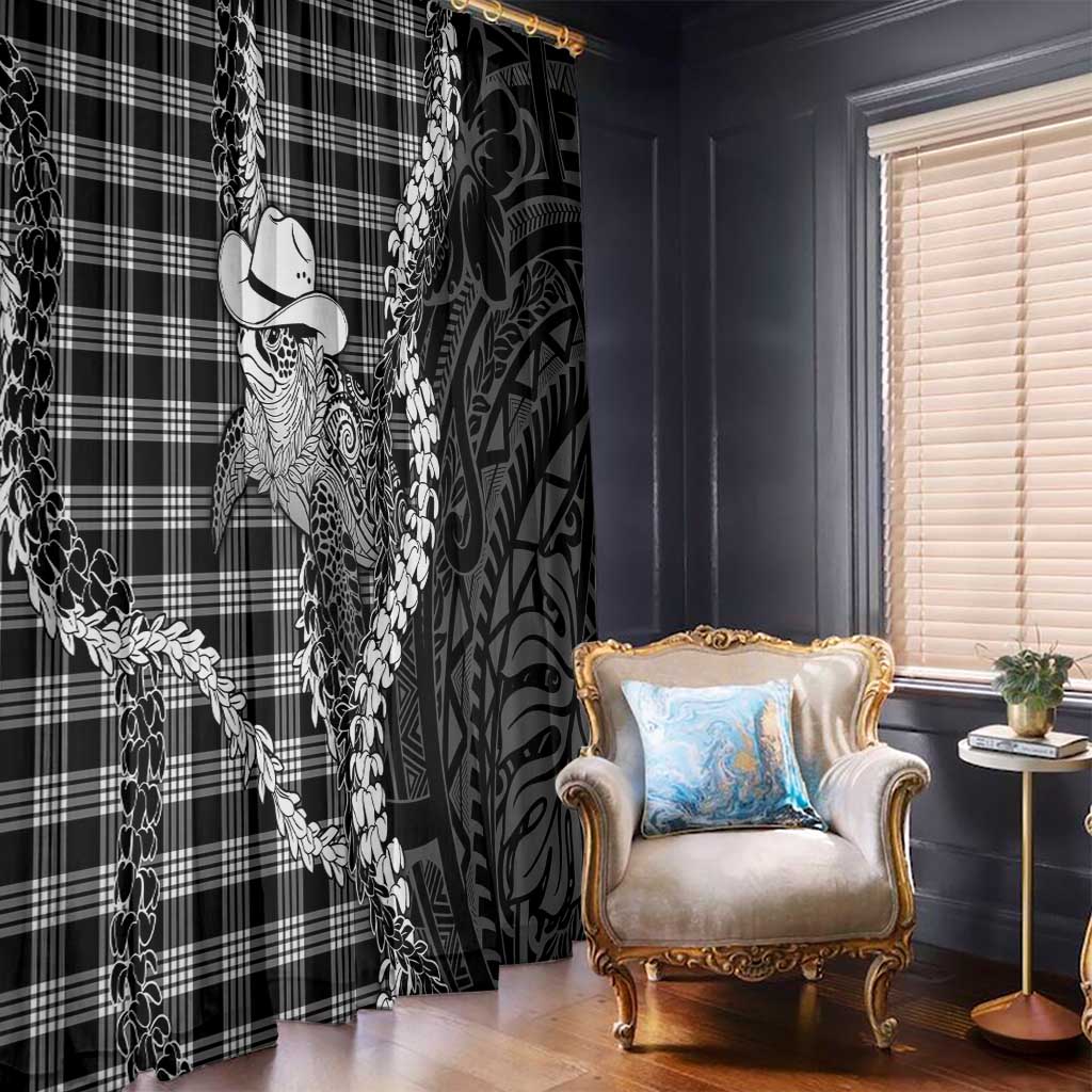 Black Hawaii Palaka Cowboy Turtle Window Curtain Hawaiian Paniolo Puakenikeni Maile Lei