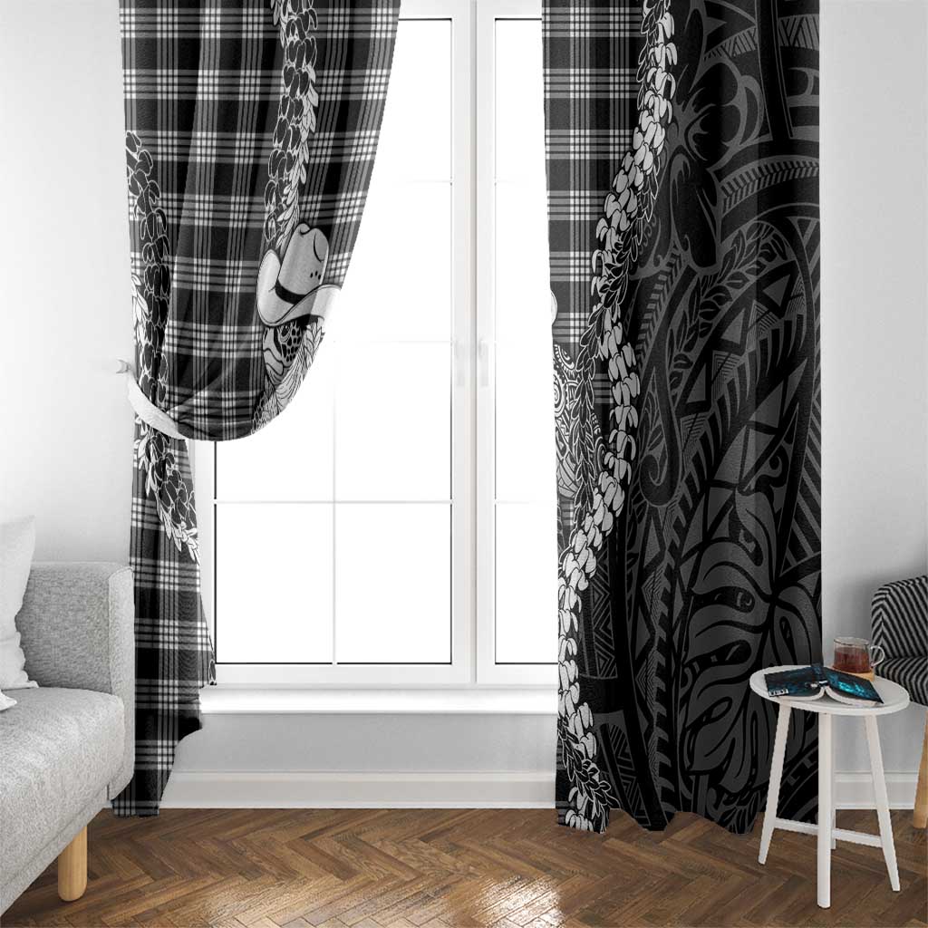 Black Hawaii Palaka Cowboy Turtle Window Curtain Hawaiian Paniolo Puakenikeni Maile Lei