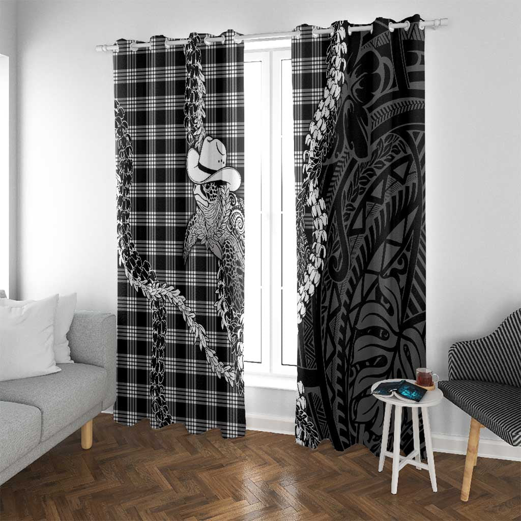 Black Hawaii Palaka Cowboy Turtle Window Curtain Hawaiian Paniolo Puakenikeni Maile Lei