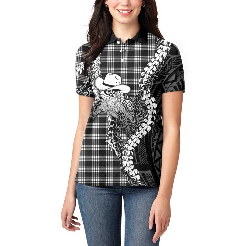 Black Hawaii Palaka Cowboy Turtle Women Polo Shirt Hawaiian Paniolo Puakenikeni Maile Lei DT05 - Polynesian Pride