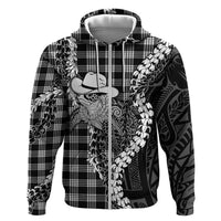Black Hawaii Palaka Cowboy Turtle Zip Hoodie Hawaiian Paniolo Puakenikeni Maile Lei
