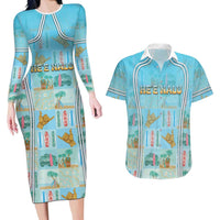 Custom Hawaii Surfing Couples Matching Long Sleeve Bodycon Dress and Hawaiian Shirt He'e Nalu