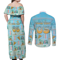 Custom Hawaii Surfing Couples Matching Off Shoulder Maxi Dress and Long Sleeve Button Shirt He'e Nalu
