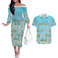 Custom Hawaii Surfing Couples Matching Off The Shoulder Long Sleeve Dress and Hawaiian Shirt He'e Nalu