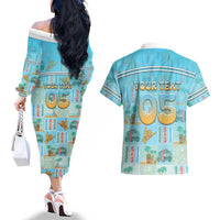 Custom Hawaii Surfing Couples Matching Off The Shoulder Long Sleeve Dress and Hawaiian Shirt He'e Nalu