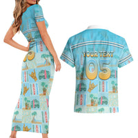 Custom Hawaii Surfing Couples Matching Short Sleeve Bodycon Dress and Hawaiian Shirt He'e Nalu
