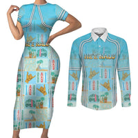 Custom Hawaii Surfing Couples Matching Short Sleeve Bodycon Dress and Long Sleeve Button Shirt He'e Nalu