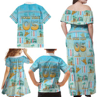 Custom Hawaii Surfing Family Matching Off Shoulder Maxi Dress and Hawaiian Shirt He'e Nalu