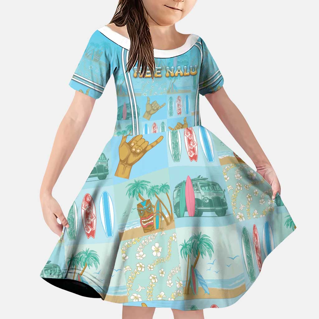 Custom Hawaii Surfing Family Matching Off Shoulder Short Dress and Hawaiian Shirt He'e Nalu