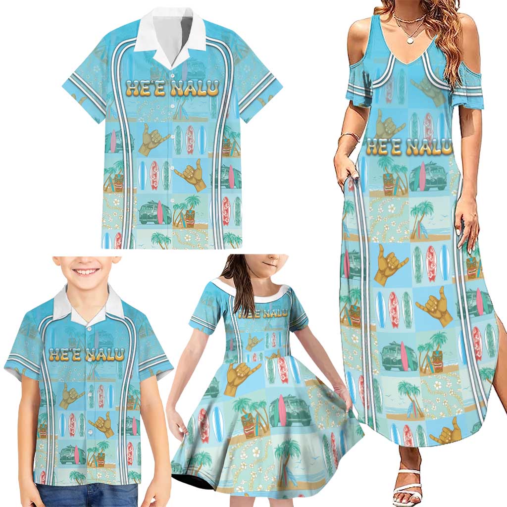 Custom Hawaii Surfing Family Matching Summer Maxi Dress and Hawaiian Shirt He'e Nalu