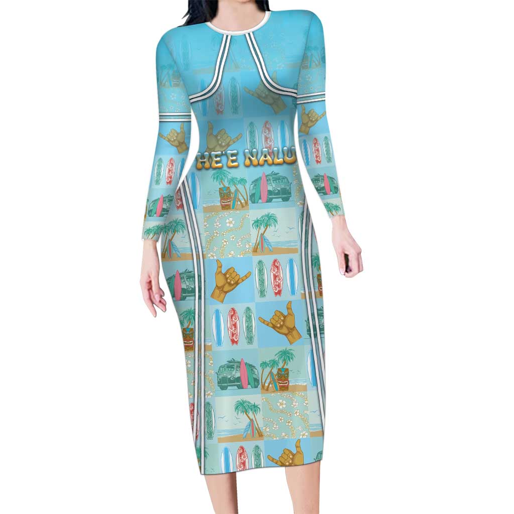 Custom Hawaii Surfing Long Sleeve Bodycon Dress He'e Nalu