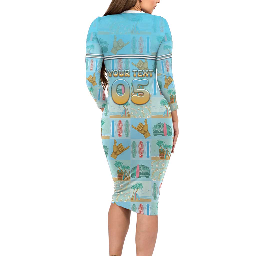 Custom Hawaii Surfing Long Sleeve Bodycon Dress He'e Nalu