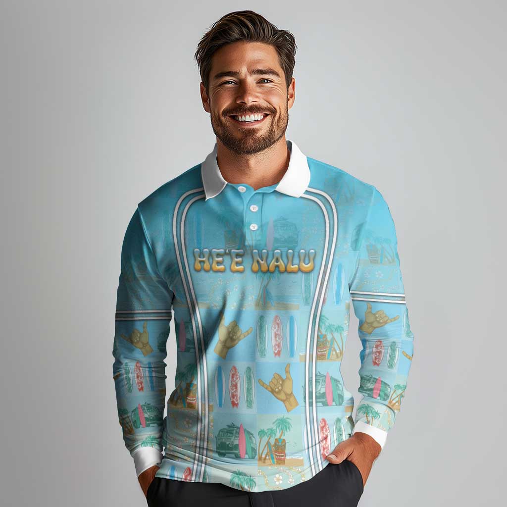 Custom Hawaii Surfing Long Sleeve Polo Shirt He'e Nalu