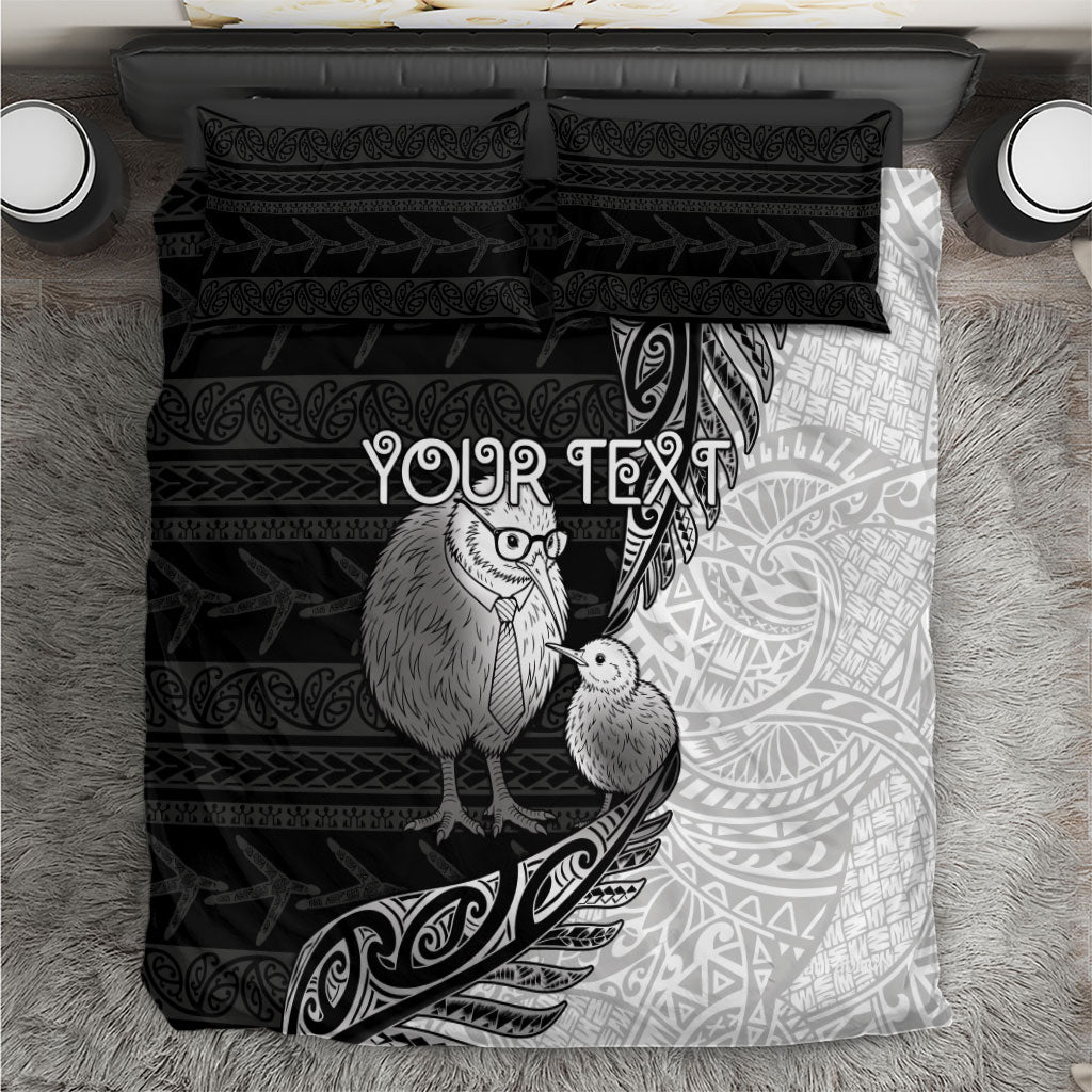 Personalised New Zealand Father's Day Bedding Set Papa Kiwi Bird Tribal Pattern